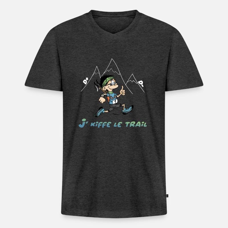 Super Tracker Ich mag den Trail - Männer Premium Bio T-Shirt mit V-Ausschnitt - Anthrazit meliert