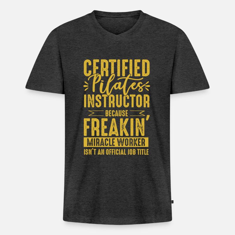 Lustiger Pilates Spruch - Männer Premium Bio T-Shirt mit V-Ausschnitt - Anthrazit meliert