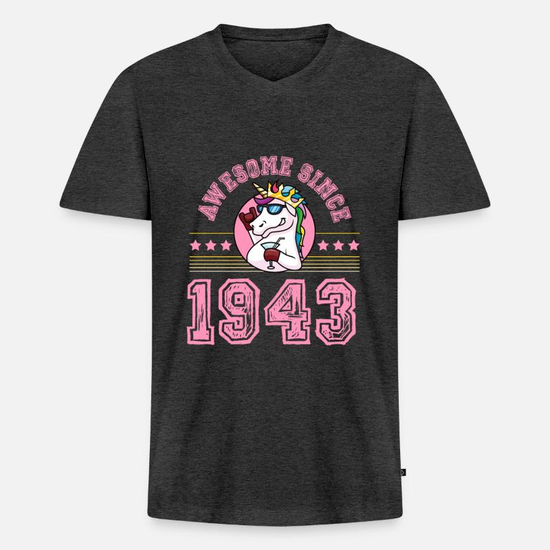 1943 Awesome Einhorn - Männer Premium Bio T-Shirt mit V-Ausschnitt - Anthrazit meliert