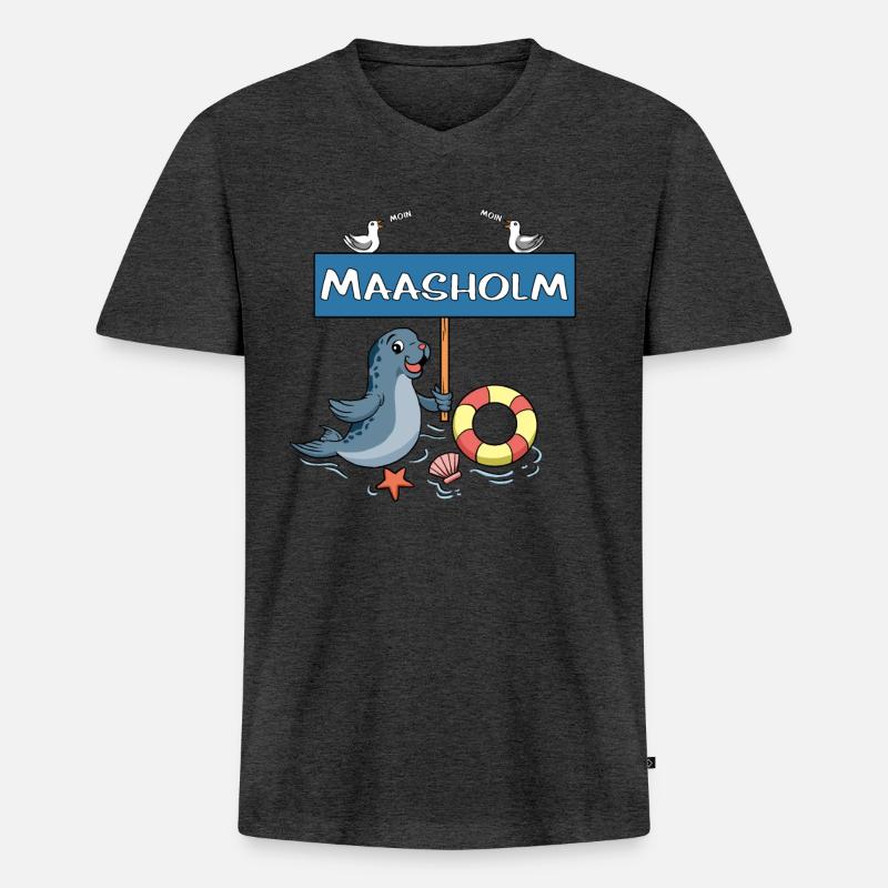 Moin Moin - Gemeinde Maasholm - Männer Premium Bio T-Shirt mit V-Ausschnitt - Anthrazit meliert