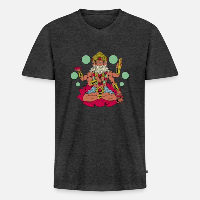 Hindu Gott - Brahma - Männer Premium Bio T-Shirt mit V-Ausschnitt - Anthrazit meliert