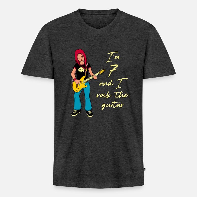 Ich bin 7 - Mädchen Gitarrist - Männer Premium Bio T-Shirt mit V-Ausschnitt - Anthrazit meliert