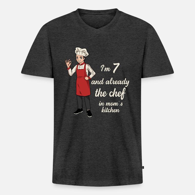 Ich bin 7 - Jungen Koch - Männer Premium Bio T-Shirt mit V-Ausschnitt - Anthrazit meliert