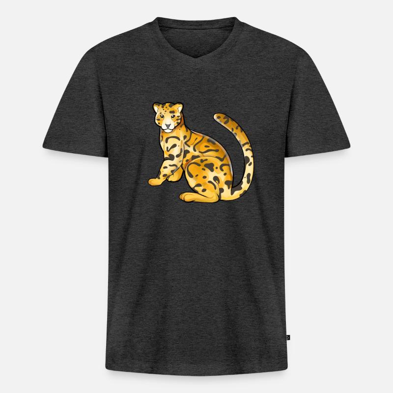 Zeichnung eines Nebelparder - Männer Premium Bio T-Shirt mit V-Ausschnitt - Anthrazit meliert