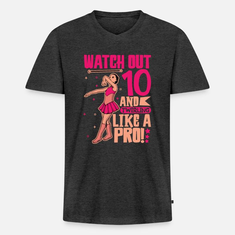 Ich bin 10 - Mädchen Twirling - Männer Premium Bio T-Shirt mit V-Ausschnitt - Anthrazit meliert