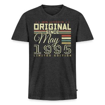 Gift Anniversaire Mai 1995, Gift Mai 1995 - Männer Premium Bio T-Shirt mit V-Ausschnitt - Anthrazit meliert - Vorne - Nico (187cm)