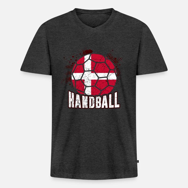 Dänemark Handball - Männer Premium Bio T-Shirt mit V-Ausschnitt - Anthrazit meliert