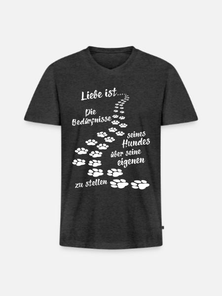 Hunde Spruch Liebe ist... - Männer Premium Bio T-Shirt mit V-Ausschnitt - Anthrazit meliert