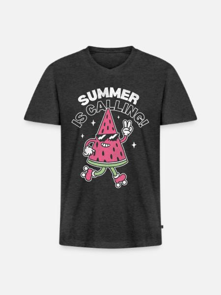 Summer is Calling - Men's Premium Organic T-shirt with V-neck - heather anthracite