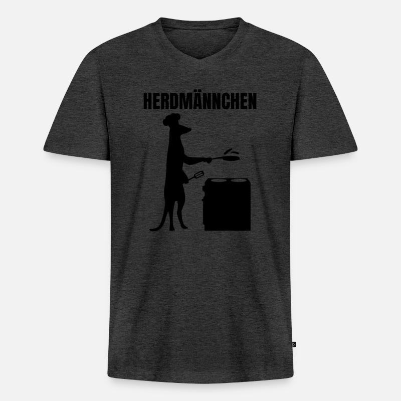 Herdmännchen Essen Kochen Lustiger Koch - Männer Premium Bio T-Shirt mit V-Ausschnitt - Anthrazit meliert