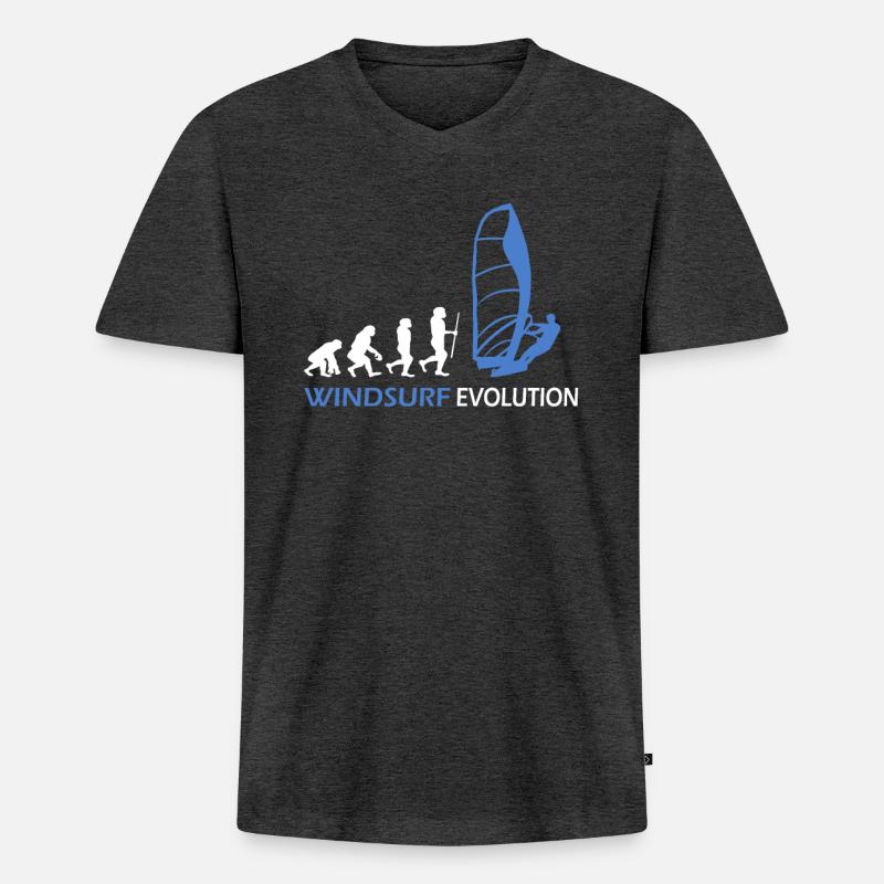 Windsurfing Evolution gift ideas - Men's Premium Organic T-shirt with V-neck - heather anthracite