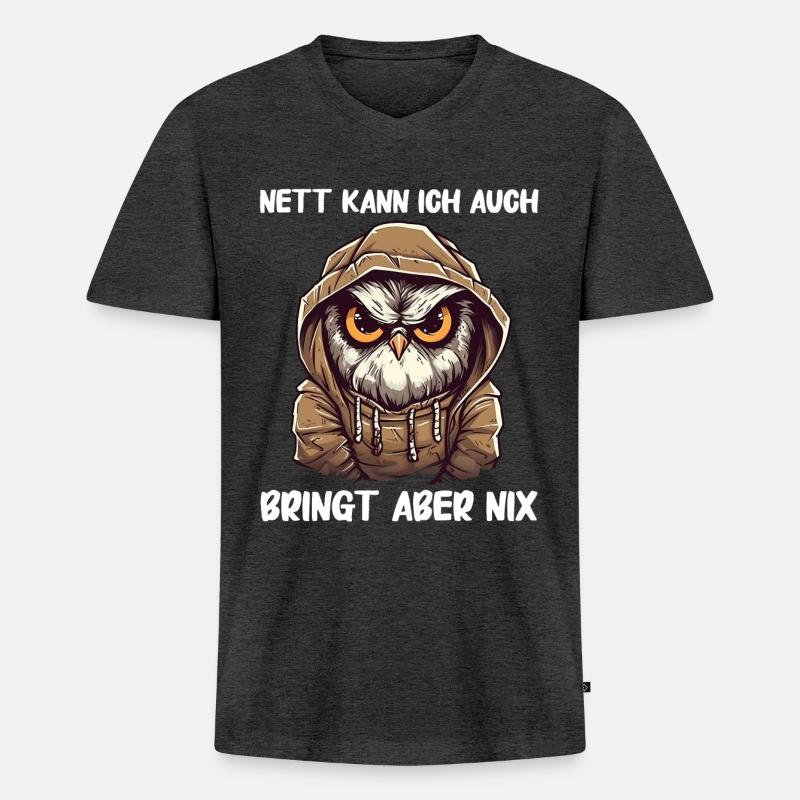 Nachteule Eule Eulen Vogel - Männer Premium Bio T-Shirt mit V-Ausschnitt - Anthrazit meliert