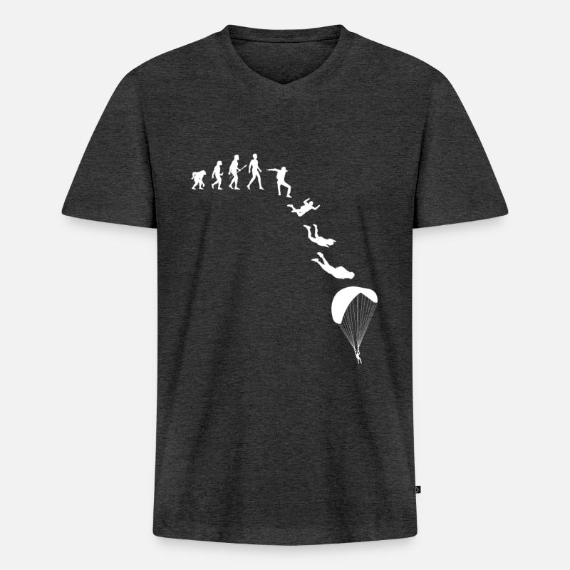 Evolution Fallschirmspringer Skydiving Geschenk - Männer Premium Bio T-Shirt mit V-Ausschnitt - Anthrazit meliert