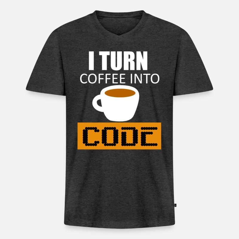 Kaffee in Code verwandeln - Männer Premium Bio T-Shirt mit V-Ausschnitt - Anthrazit meliert