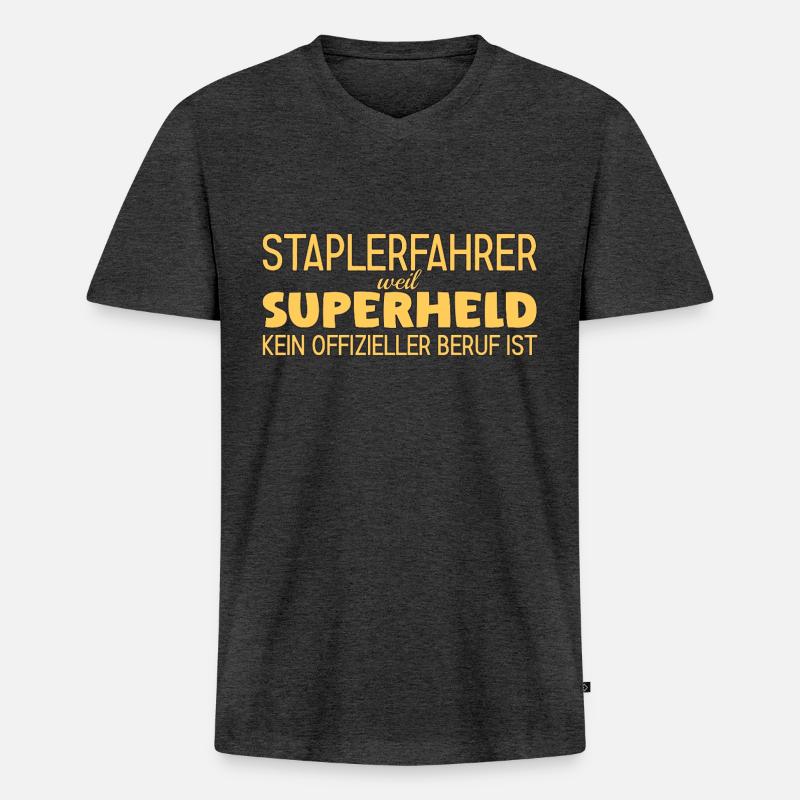 Staplerfahrer Superheld Gabelstaplerfahrer - Männer Premium Bio T-Shirt mit V-Ausschnitt - Anthrazit meliert
