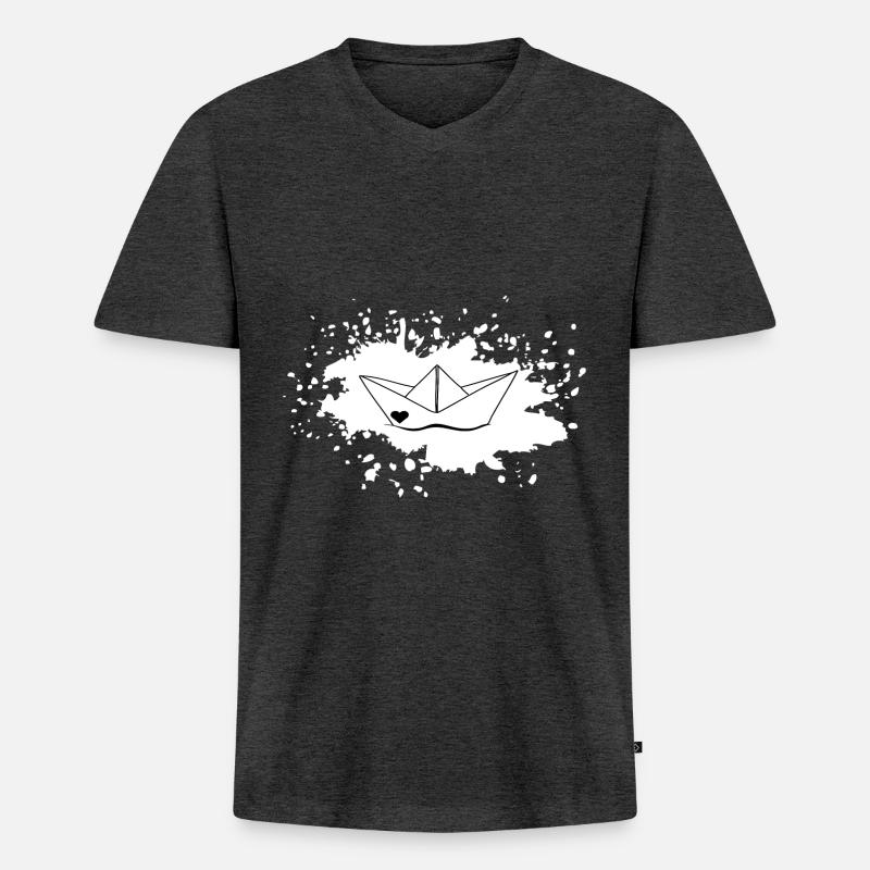 Farbklecks Schiffchen - Männer Premium Bio T-Shirt mit V-Ausschnitt - Anthrazit meliert