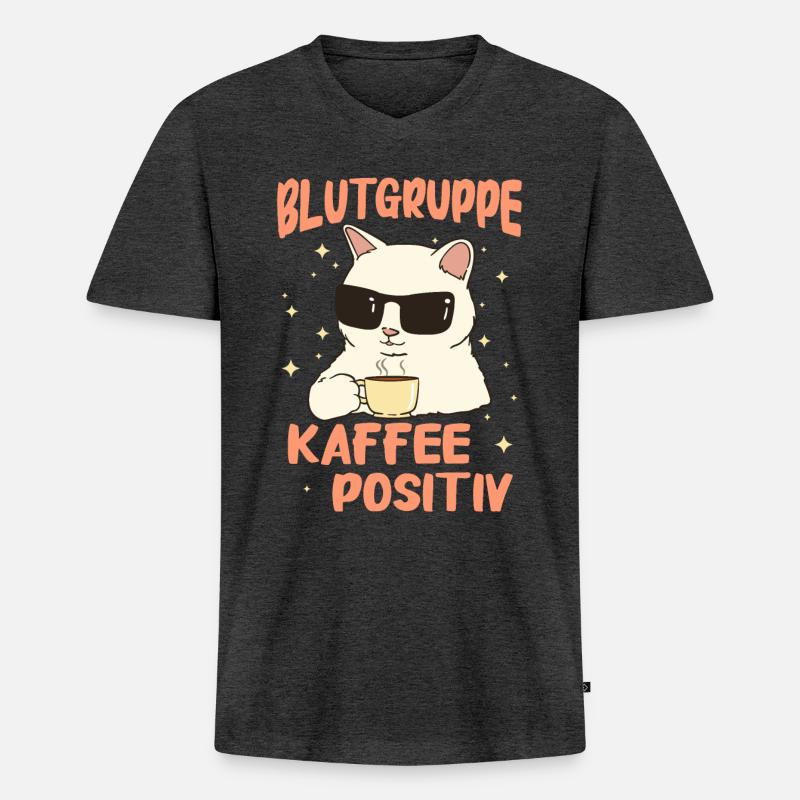 Kaffee Coffee Kaffeetrinker Kaffeeliebhaber - Männer Premium Bio T-Shirt mit V-Ausschnitt - Anthrazit meliert