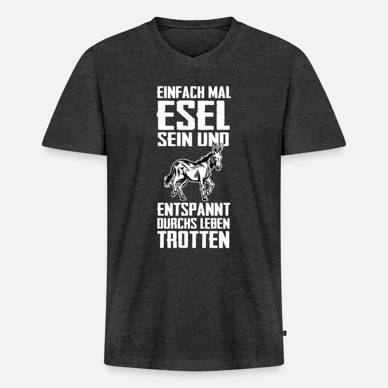 Esel Eselchen Maultier Muli - Männer Premium Bio T-Shirt mit V-Ausschnitt - Anthrazit meliert