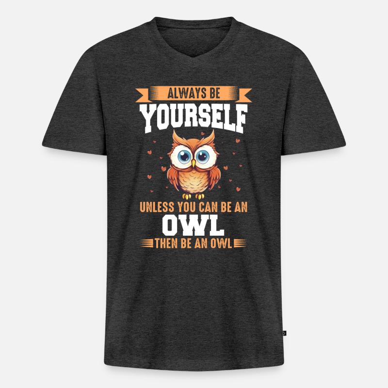 Eule Vogel Tier Eulen - Männer Premium Bio T-Shirt mit V-Ausschnitt - Anthrazit meliert