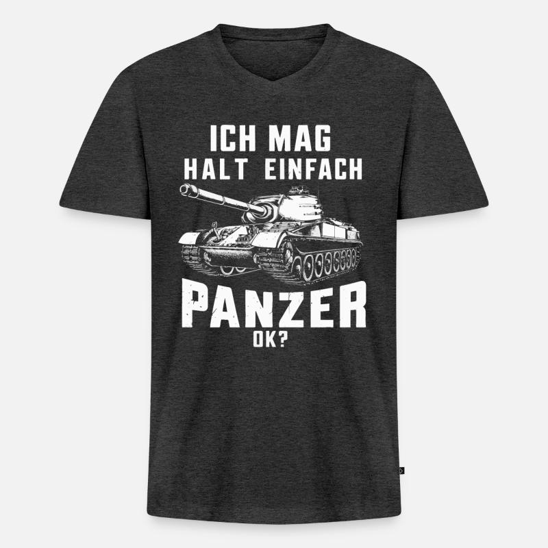 Panzer Kampfpanzer Panzerkampfwagen Panzerfahrer - Männer Premium Bio T-Shirt mit V-Ausschnitt - Anthrazit meliert