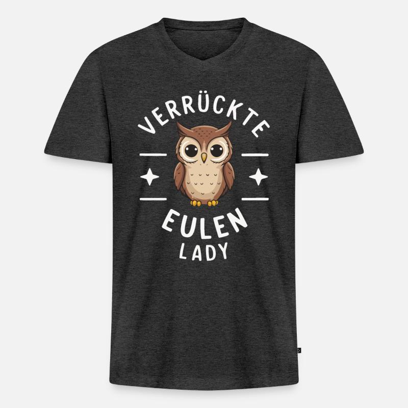 Nachteule Eule Eulen Vogel - Männer Premium Bio T-Shirt mit V-Ausschnitt - Anthrazit meliert