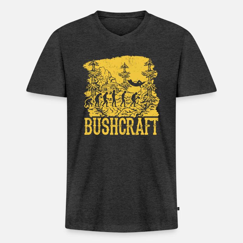Bushcraft Survival Hammocking Evolution - Männer Premium Bio T-Shirt mit V-Ausschnitt - Anthrazit meliert