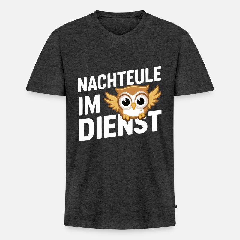 Nachteule Eule Eulen Vogel - Männer Premium Bio T-Shirt mit V-Ausschnitt - Anthrazit meliert
