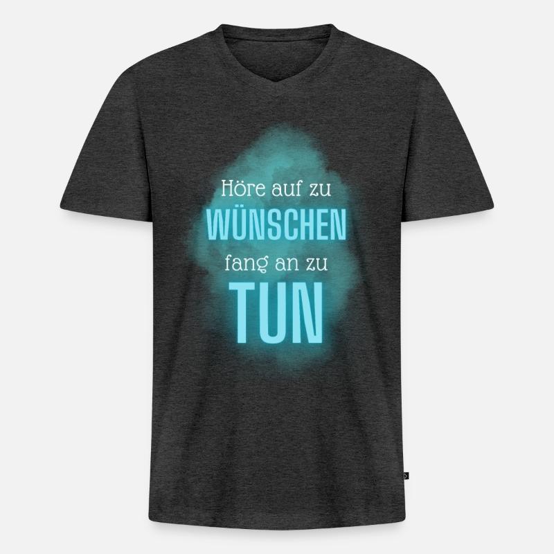 POSITIVE EINSTELLUNG MINDSET Motivation - Männer Premium Bio T-Shirt mit V-Ausschnitt - Anthrazit meliert