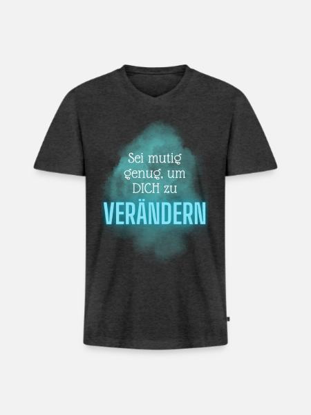 POSITIVE EINSTELLUNG MINDSET Motivation - Männer Premium Bio T-Shirt mit V-Ausschnitt - Anthrazit meliert