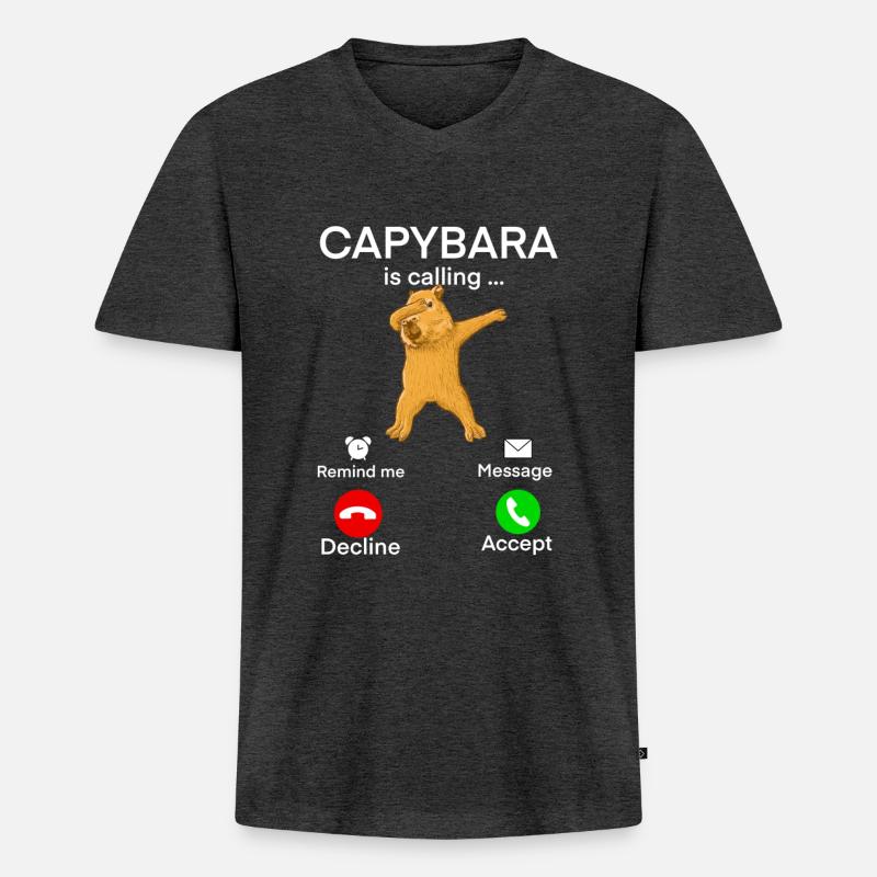 Capybara Anruf - Männer Premium Bio T-Shirt mit V-Ausschnitt - Anthrazit meliert