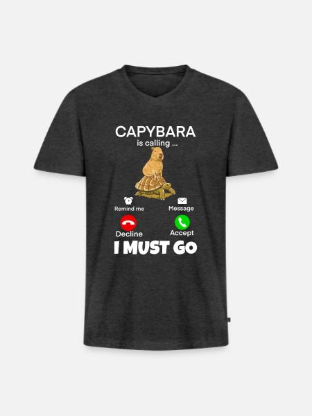 Capybara telefonieren - Männer Premium Bio T-Shirt mit V-Ausschnitt - Anthrazit meliert