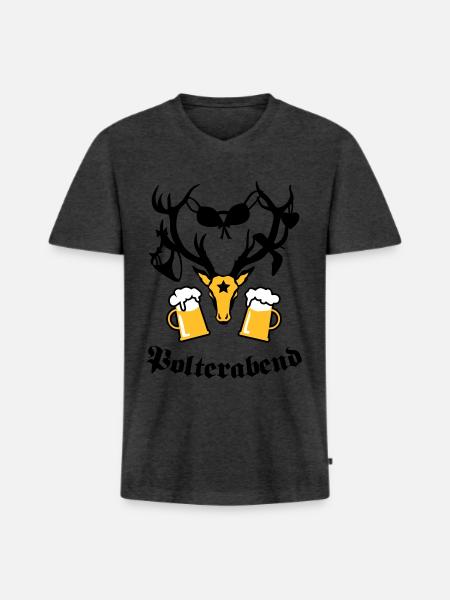Hirsch Polterabend JGA Bier - Men's Premium Organic T-shirt with V-neck - heather anthracite
