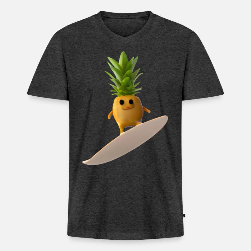 Surfende Ananas - Männer Premium Bio T-Shirt mit V-Ausschnitt - Anthrazit meliert