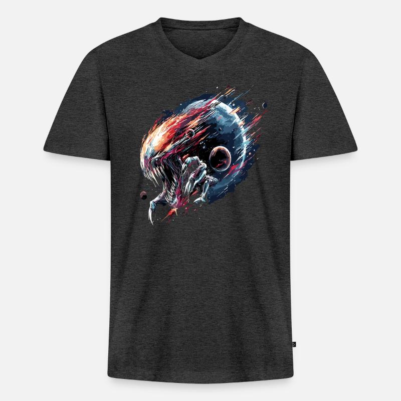 Alien Creature Planet Sci-Fi - Männer Premium Bio T-Shirt mit V-Ausschnitt - Anthrazit meliert
