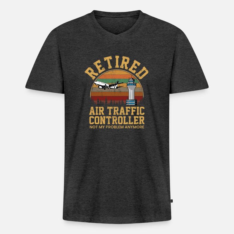 Retired Air traffic controller - Männer Premium Bio T-Shirt mit V-Ausschnitt - Anthrazit meliert