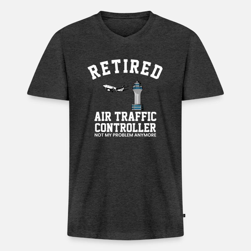 Retired Air traffic controller - Männer Premium Bio T-Shirt mit V-Ausschnitt - Anthrazit meliert