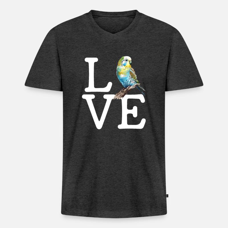 budgerigar parakeet, Budgie - Männer Premium Bio T-Shirt mit V-Ausschnitt - Anthrazit meliert