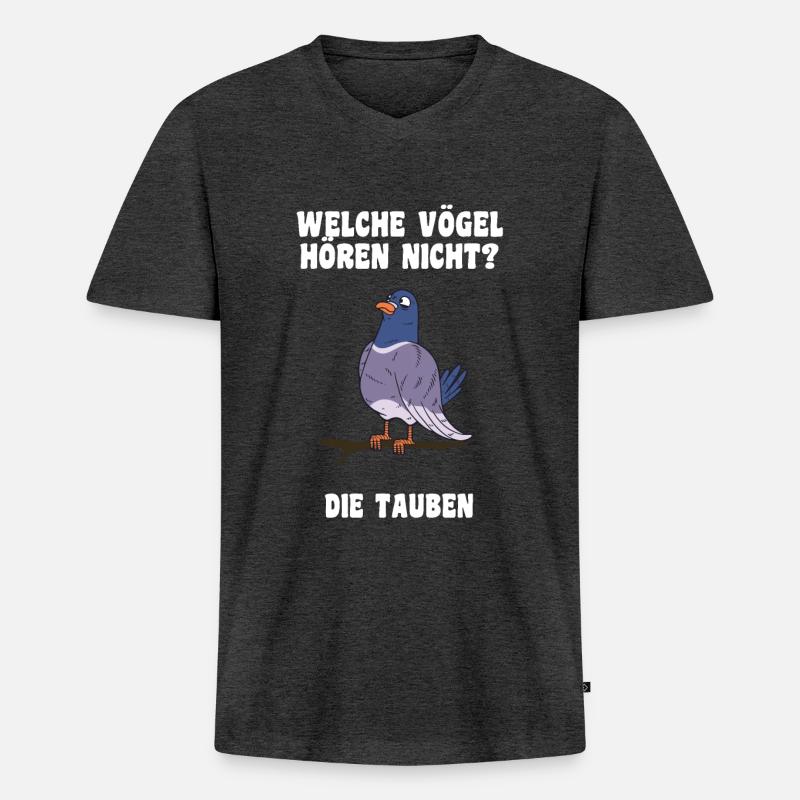 Das Tauben Witze Design - Männer Premium Bio T-Shirt mit V-Ausschnitt - Anthrazit meliert