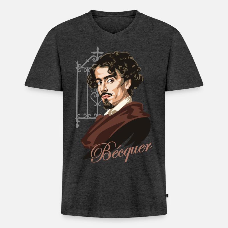 Gustavo Adolfo Bécquer - Männer Premium Bio T-Shirt mit V-Ausschnitt - Anthrazit meliert