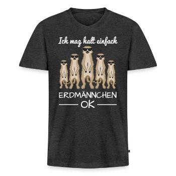 Erdmännchen Surikate Spruch Lustig Geschenk - Männer Premium Bio T-Shirt mit V-Ausschnitt - Anthrazit meliert - Vorne - Nico (187cm)