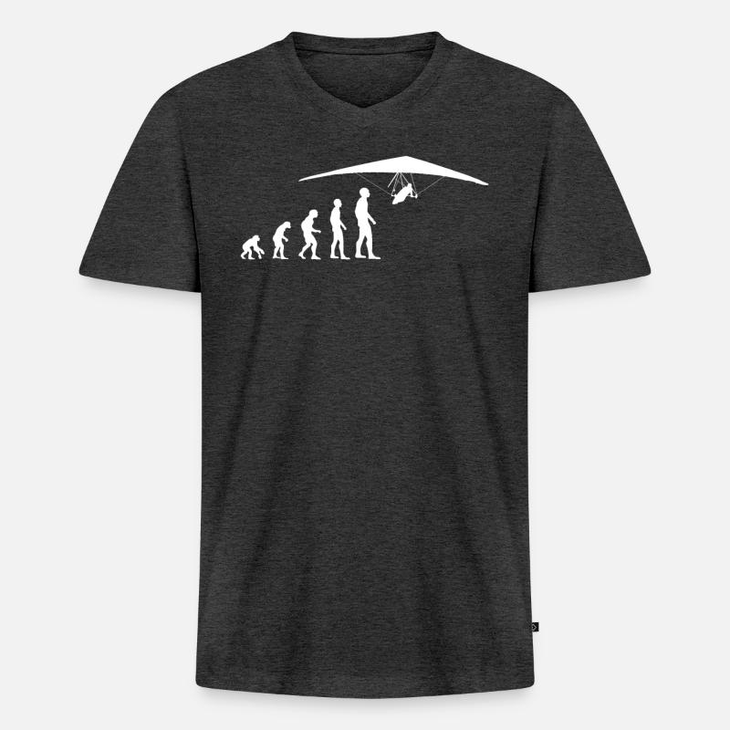 Drachenfliegen Drachenflieger Evolution Lustig - Männer Premium Bio T-Shirt mit V-Ausschnitt - Anthrazit meliert