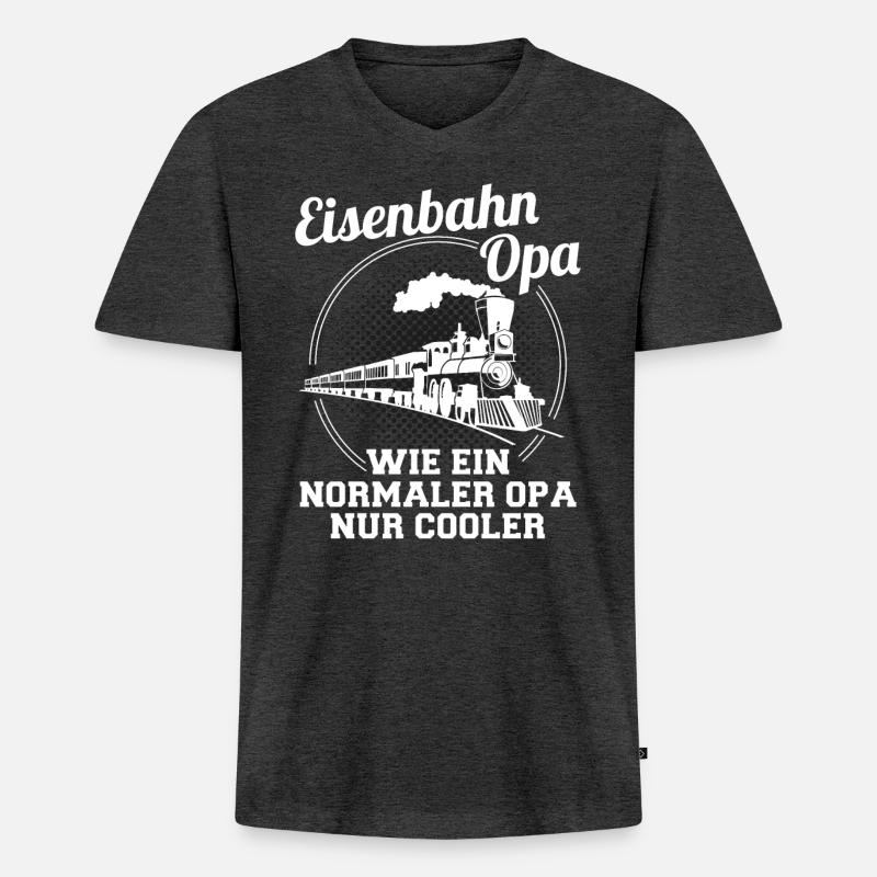 Modelleisenbahn Modellbahn Eisenbahn Opa Geschenk - Männer Premium Bio T-Shirt mit V-Ausschnitt - Anthrazit meliert
