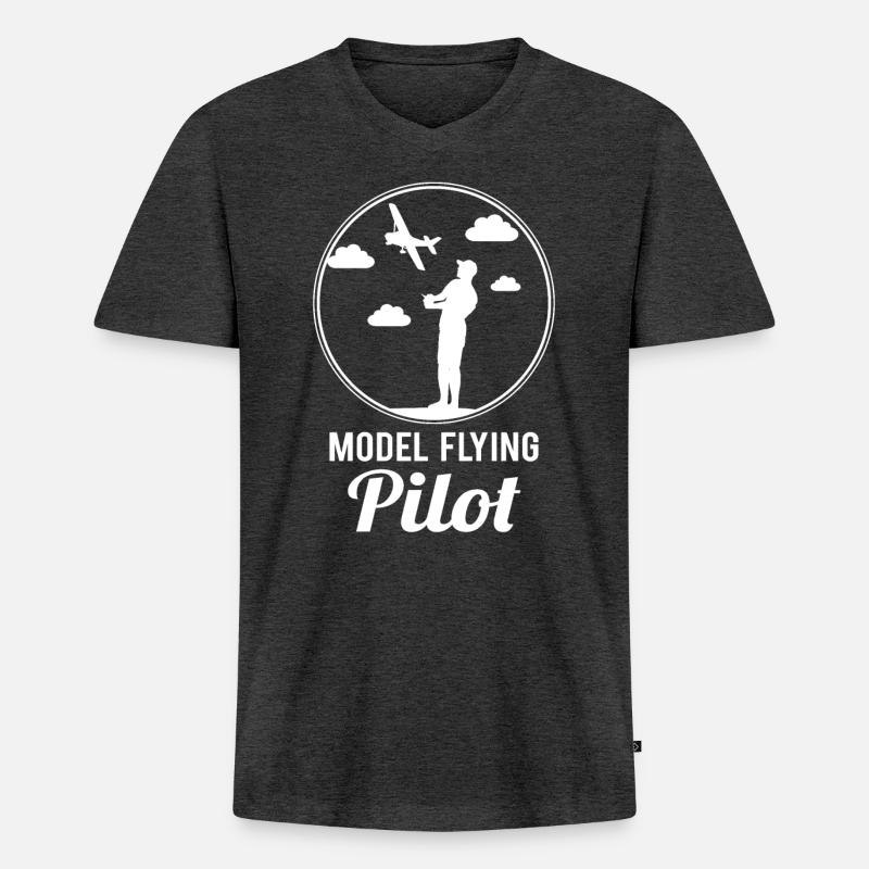 Modellflug Pilot Modellbauer Flugzeug Geschenk - Männer Premium Bio T-Shirt mit V-Ausschnitt - Anthrazit meliert