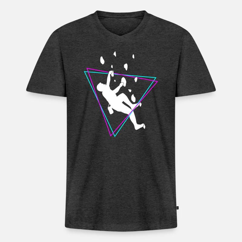 Kletterer Bergsteiger Kletterwand Retro Geschenk - Männer Premium Bio T-Shirt mit V-Ausschnitt - Anthrazit meliert