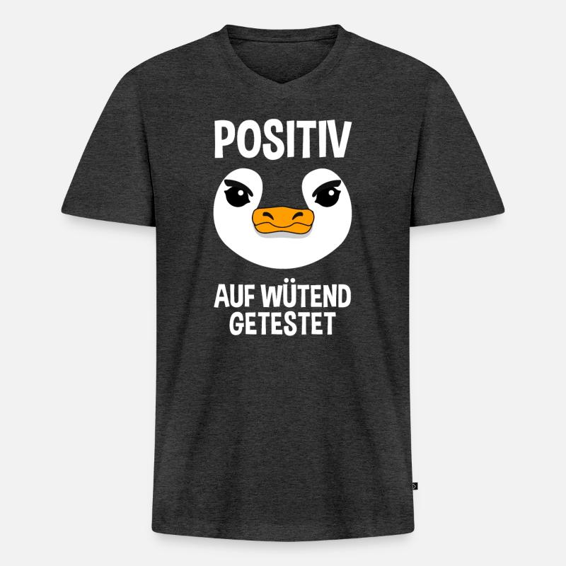 Wütender Pinguin Lustiger Spruch Geschenk - Männer Premium Bio T-Shirt mit V-Ausschnitt - Anthrazit meliert