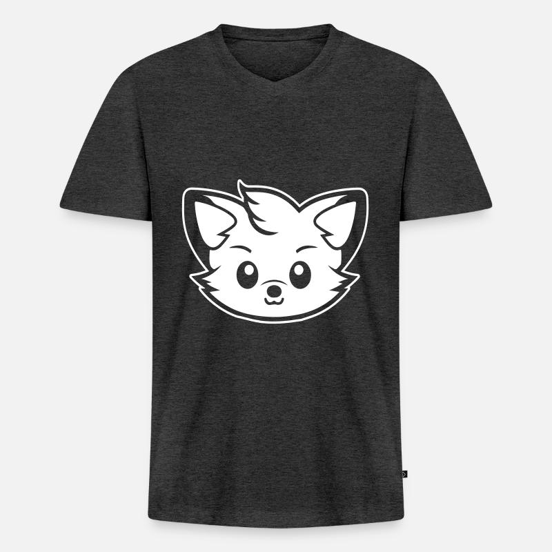 Fuchs Kopf Comic Niedlich - Männer Premium Bio T-Shirt mit V-Ausschnitt - Anthrazit meliert