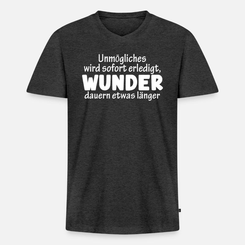 Unmögliches wird sofort erledigt - Männer Premium Bio T-Shirt mit V-Ausschnitt - Anthrazit meliert