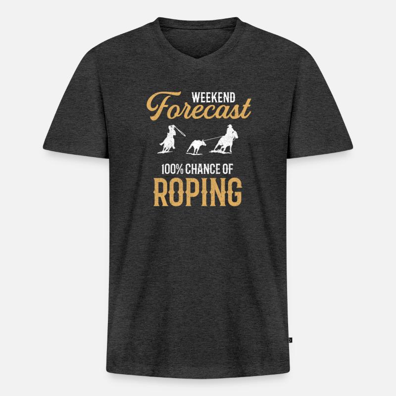 Wochenend-Prognose Roping, Rodeo roping - Männer Premium Bio T-Shirt mit V-Ausschnitt - Anthrazit meliert