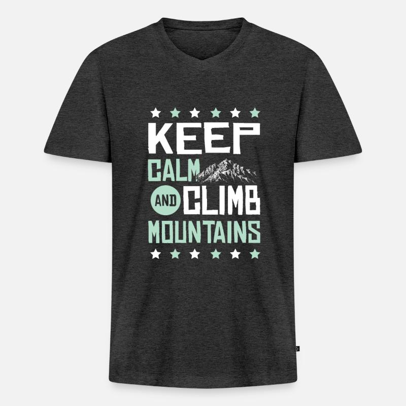 keep calm klettern - Männer Premium Bio T-Shirt mit V-Ausschnitt - Anthrazit meliert