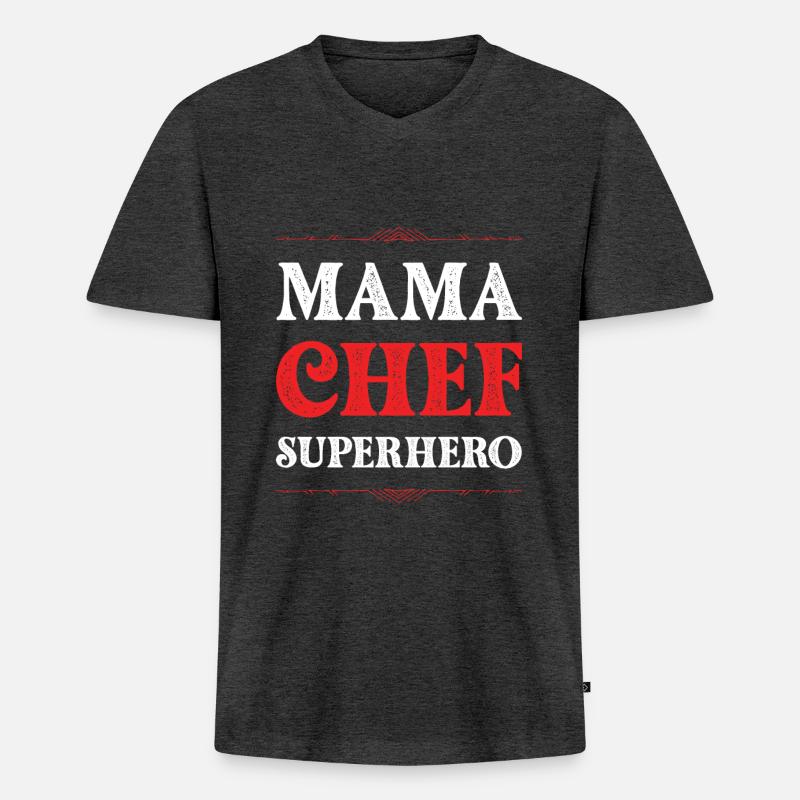 Mama Chef Superheld Mutter - Männer Premium Bio T-Shirt mit V-Ausschnitt - Anthrazit meliert